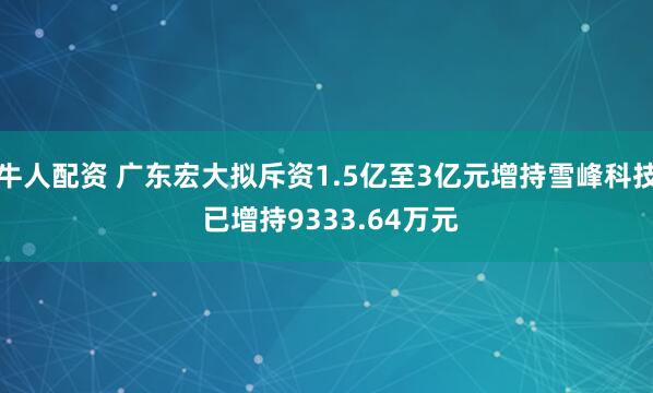 牛人配资 广东宏大拟斥资1.5亿至3亿元增持雪峰科技 已增持9333.64万元