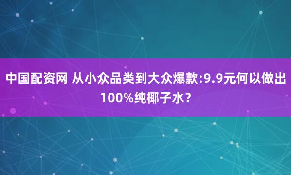 中国配资网 从小众品类到大众爆款:9.9元何以做出100%纯椰子水？