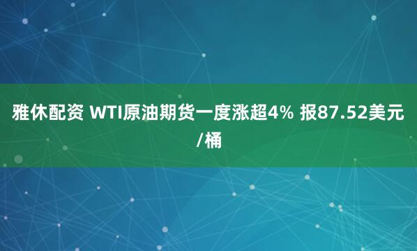 雅休配资 WTI原油期货一度涨超4% 报87.52美元/桶