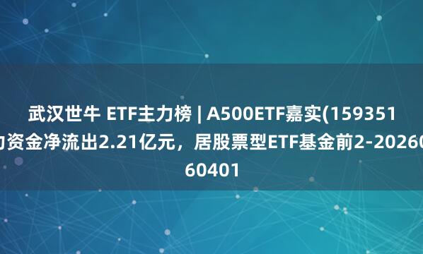 武汉世牛 ETF主力榜 | A500ETF嘉实(159351)主力资金净流出2.21亿元,居股票型ETF基金前2-20260401