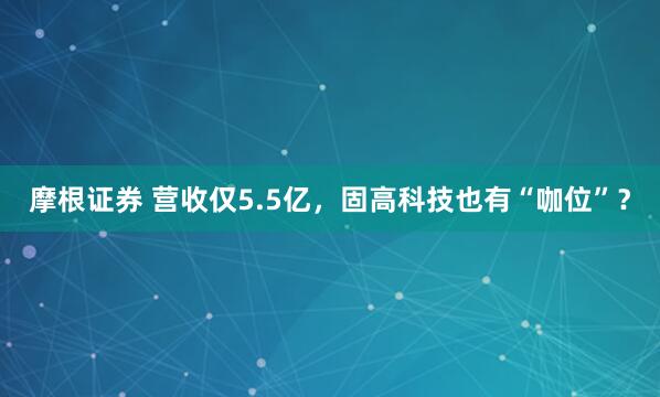 摩根证券 营收仅5.5亿，固高科技也有“咖位”？